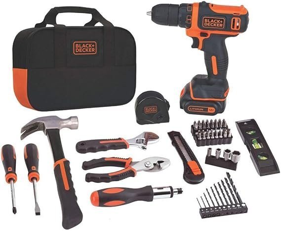 61xXDKRdNHL._AC_SX569_-1.jpg BLACK+DECKER 12V MAX Drill & Home Tool Kit, 60-Piece (BDCDD12PK) - Image 1