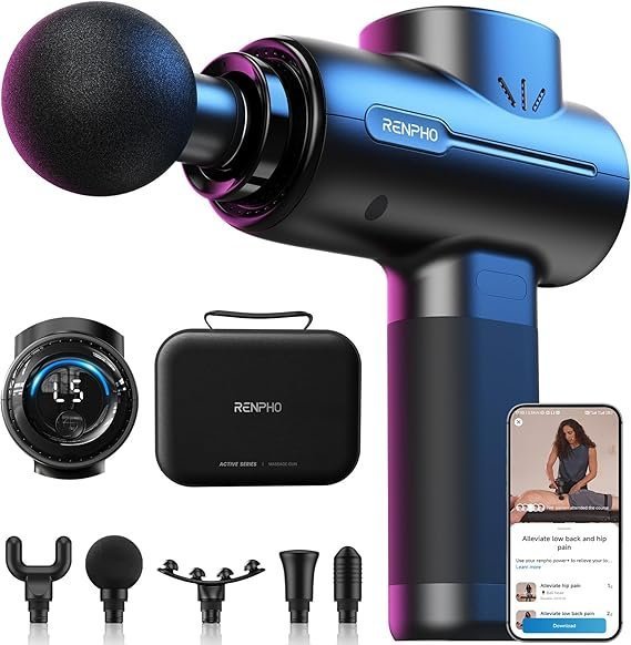 71LNnpkapJL._AC_SX569_.jpg RENPHO Active+ Percussion Massage Gun, Mothers Day Gifts, 5 Adjustable Speeds for Back, Neck, Muscle Recovery – App Controlled Guided Courses, with Carry Case for Professional Athlete, Gym and Travel - Image 1