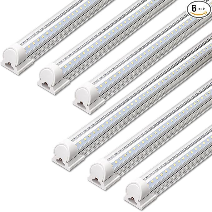 71R9uXBx4xL._AC_SX679_PIbundle-6TopRight00_SH20_.jpg Barrina LED Shop Lights, 40W 5500LM 5000K, 4FT Integrated Fixture, V Shape,T8 Light Tube, Daylight White, Clear Cover, High Output, LED Shop Lights for Garage Warehouse Workshop Basement (Pack of 6) - Image 1
