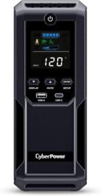 CyberPower CP1500AVRLCD3 Intelligent LCD UPS System, 1500VA/900W, 12 Outlets, 2 USB Ports, AVR, Mini Tower, Black