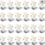 Amico 24 Pack 6 Inch 5CCT Ultra-Thin LED Recessed Ceiling Light with Junction Box, 1050LM Brightness, Dimmable Canless Wafer Downlight, 12W, ETL&FCC