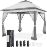 Yaheetech 11×11 Pop Up Gazebo Outdoor Canopy Shelter, Instant Patio Gazebo Sun Shade Canopy Tent with 4 Sandbags, 2 Tiers Roof & Mesh Netting for Lawn, Garden, Backyard & Deck, Gray