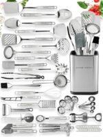 Home Hero 54-Piece Stainless Steel Kitchen Utensils Set – Heat-Resistant Nonstick Silicone & Stainless Steel Cooking Utensils – Complete Tools with Slotted Spoon & Pasta Spoon – Pack of 54, Silver